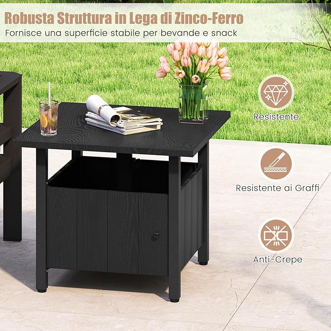 Tavolino da Esterno con Foro per Ombrellone da 4,8 cm, Base per Tavolo con 2 Sacchetti di Sabbia, Tavolino da Esterno per Giardino, Terrazza e Bordo Piscina, 55,5 x 55,5 x 48 cm, Nero