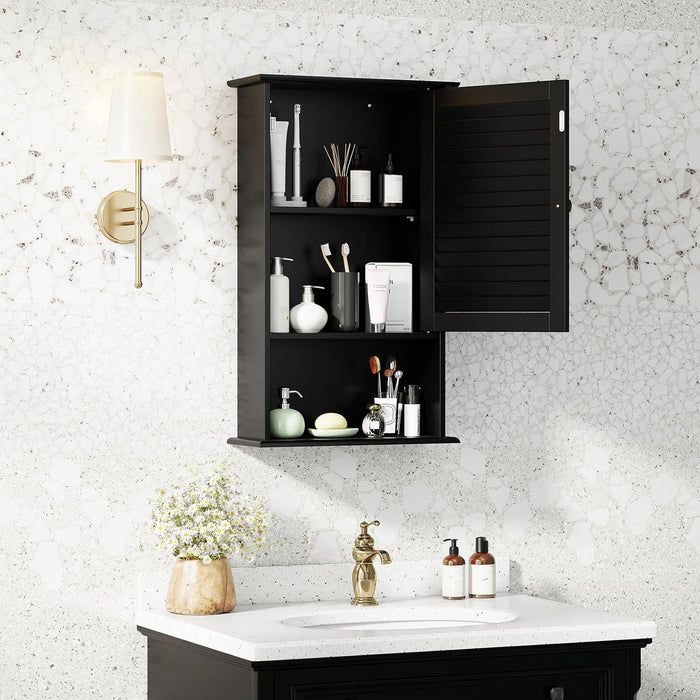 Armadio del Bagno Montato a Muro, Mensola Interna Regolabile, Struttura in MDF di Qualità, Pratico e Salva Spazio, Design Unico (Nero)