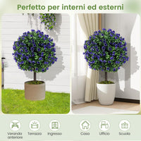 Set di 2 Alberi di Topiario Artificiale con Rose Viola, Albero di Bosso Finto da 55 cm con Vaso Riempito di Cemento, Pianta Finta Resistente al Sole per Interni ed Esterni