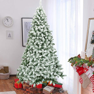 Albero di Natale 135/180/225 cm, Albero di Natale Innevato in PVC, Albero di Natale Artificiale con 400/928/1364 Rami Folti e Realistici e Base di Metallo, Verde (225 cm)