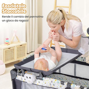 4 in 1 Lettino da Campeggio per Bambini, Lettino Pieghevole con Materasso, Box Bambini Portatile con Borsa, Culla Lettino con Fasciatoio, Ruote, Portata 15 kg, 102 x 72 x 74 cm (Grigio+Beige)