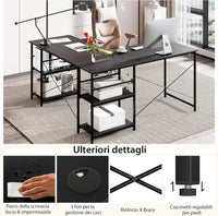Scrivania Angolare per Computer con Supporto per Monitor, Scrivania Porta PC in Legno, Scrivania Salvaspazio e Moderna per Ufficio e Studio, 242 x 60 x 75 cm (Nero)
