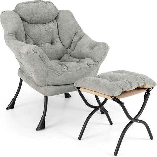 Poltrona Relax, Poltrona da Lettura con Cuscino per Testa, Sedia da Salotto con Poggiapiedi Pieghevole, Tasca Laterale, per Soggiorno, Camera da Letto, Portata 136 kg