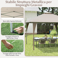 Tenda Pop-up Esterno 4x4 m Doppio Tetto, Gazebo da Giardino Altezza Regolabile con Fori di Drenaggio, Tenda da Giardino Antivento Facile da Montare con Borsa di Trasporto (Kaki)