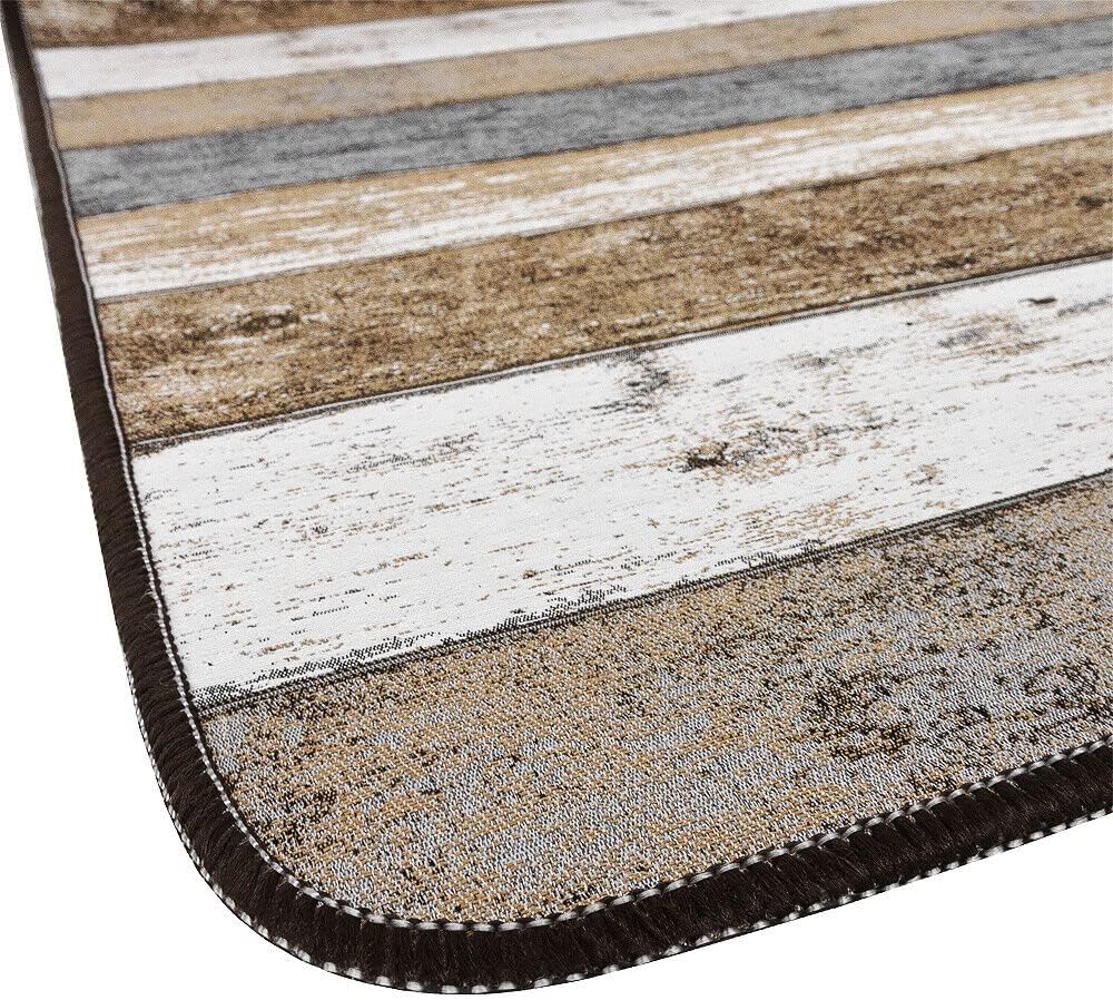 Tappeto Cucina 52x40 cm Bordato Tessitura Piatta Bagno Camera Corridoio Stile Legno Parquet Tortora
