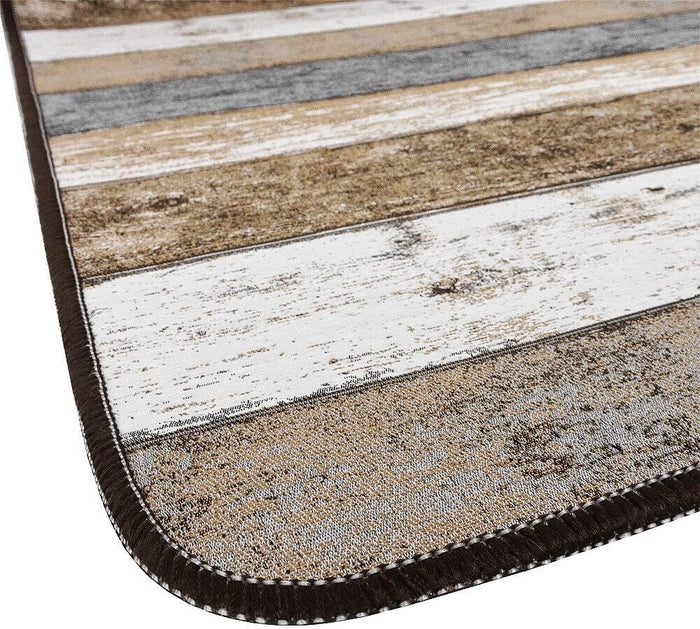 Tappeto Cucina 52x80 cm Bordato Tessitura Piatta Bagno Camera Corridoio Stile Legno Parquet Tortora