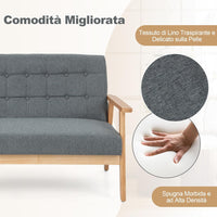 Divano a 2 Posti in Lino, Panchina Imbottita con Cuscini e Struttura in Legno di Gomma, Divano per Soggiorno, Camera da Letto, Studio