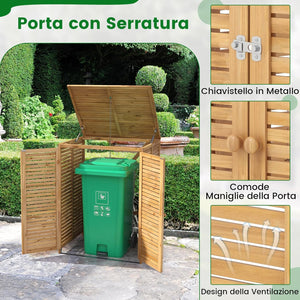 Box Portabidone dei Rifiuti in Legno 120L, Copribidone per Spazzatura con Coperchio Apribile, Doppia Porta e Serratura, Contenitore per Pattumiera da Giardino, Cortile e Terrazza
