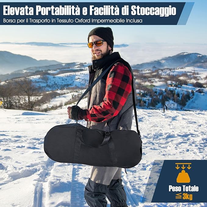 Set 4 in 1 Ciaspole da Neve 53/63/78 cm per Uomini, Donne e Ragazzi con Sistema di Fissaggio, Telaio in Alluminio, Bastoncini da Trekking, Ghette Gambe Impermeabile e Borsa