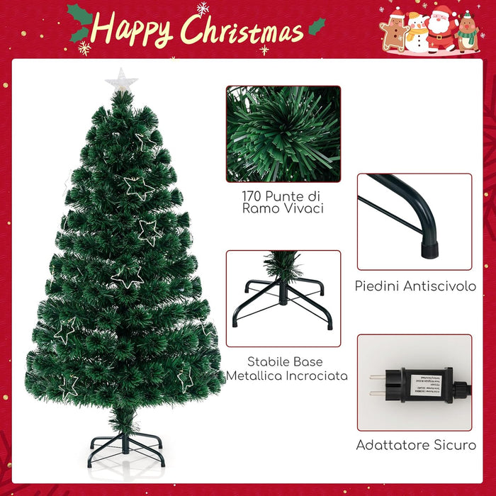 Albero di Natale in Fibra Ottica 150/180 cm, Albero di Natale Artificiale Pre-illuminato con 24/36 Luci a Stringa, Stella sulla Cima e 170/230 Punte dei Rami, Decorazione per Feste (150 CM)