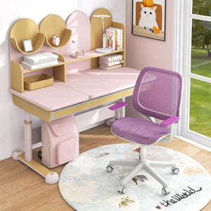 Sedia da Scrivania per Bambini, Sedia Girevole per Computer con Altezza Regolabile, Ruote con Freno, Braccioli Morbidi, Mobile Ergonomica per Bambini 6-15 Anni (Viola)