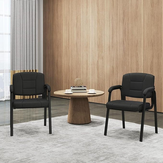 Set di 2 Sedie da Ufficio, Sedia per Sala d'Attesa con Struttura in Metallo, Braccioli Imbottiti, Sedia da Ospiti per Ufficio Riunioni, Portata 180kg (Nero)
