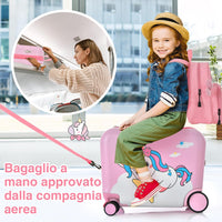 Valigia Cavalcabile per Bambini, 18" Valigia+ 12" Zaino,2 Pezzi, Trolley Bambini Bagaglio a Mano con Ruote Girevoli e Maniglia Retrattile, 2 Cingie Multiuso (Modello 5)
