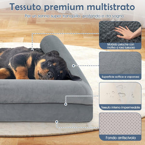 Cuccia Cane Interno in Schiuma, Brandina per Cani con Cuscino, Copertura Rimovibile e Tessuto Interno Impermeabile, Lettino per Animali Domestici, Grigio (122 x 89 x 18 cm)