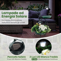 Mangiatoia per Uccelli da Giardino 83CM, Vasca per Uccelli da Esterno Alimentata a Energia Solare con Piedistallo per Fiori e 2 Luci LED, per Giardino, Cortile e Prato, Bronzo