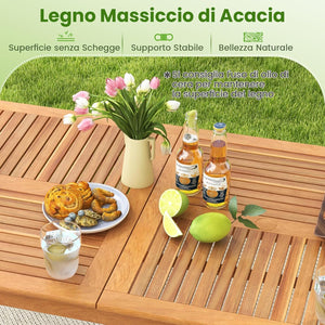 Tavolo Pranzo da Giardino a 8 Posti, Tavolo in Legno con Foro per Ombrellone 5 cm, per Giardino Patio Piscina, Portata 160 kg, 200 x 90 x 75 cm