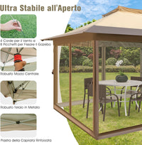 Gazebo Pieghevole da Giardino 3,6 x 3,6m, Gazebo Pop-up con Borsa da Trasporto con Ruote, Regolabile in Altezza, per Feste, Barbecue, Giardino e Spiaggia (Con Rete)