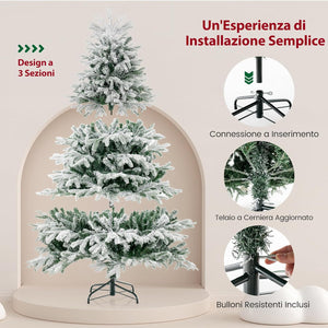 Albero di Natale Innevato135/180 cm, Albero di Natale Pre-Illuminato con Cerniera con 688/1022 Punte di Rami PE PVC & 200/350 Luci LED Bianche Calde per Casa e Ufficio (180 cm)
