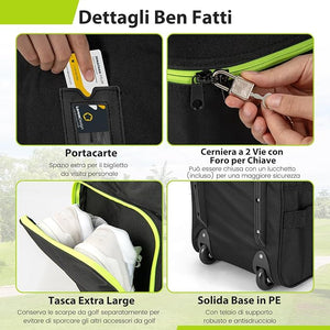 Borsa da Viaggio per Golf con Ruote Morbide, Custodia Resistente all'Usura e Impermeabile in Oxford con Tasca Extra, Zip e Chiave, Copertura Pieghevole per Mazze da Golf