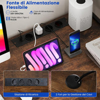 Scrivania per Computer a Forma di L, Tavolo da Gioco con Scaffale Regolabile, Gancio, Supporto per CPU, Striscia LED, Telecomando e Prese di Corrente, Desk per Studiare e Lavorare (Marrone)