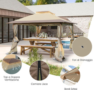 Gazebo Pieghevole da Giardino 3,6 x 3,6m, Gazebo Pop-up con Borsa da Trasporto con Ruote, Regolabile in Altezza, per Feste, Barbecue, Giardino e Spiaggia (Con Rete)
