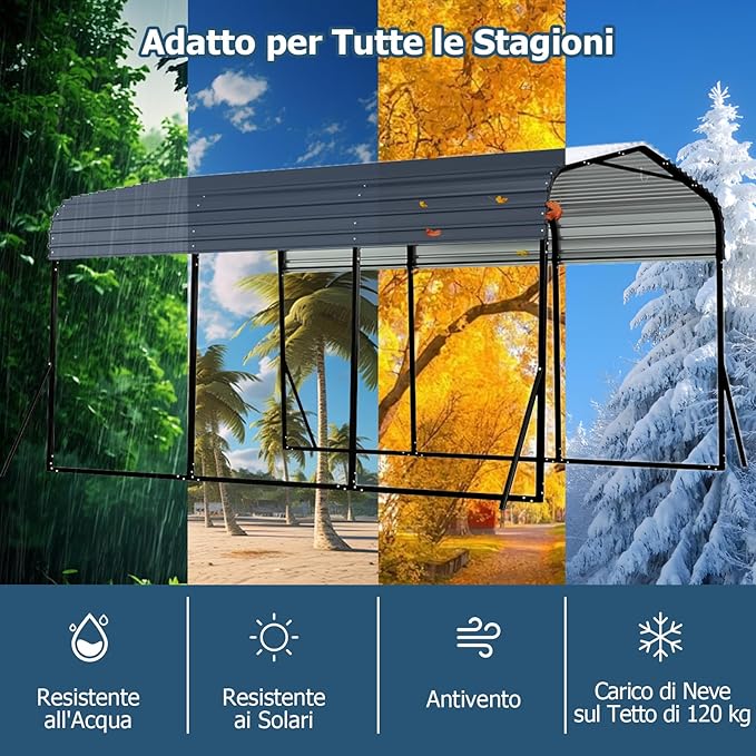 Tenda da Garage 440 x 300 cm, Tettoia per Auto in Metallo con Base Rinforzata e 4 Gambe Inclinate Aiiunte, Gazebo da Esterno per SUV, Feste e Barbecue