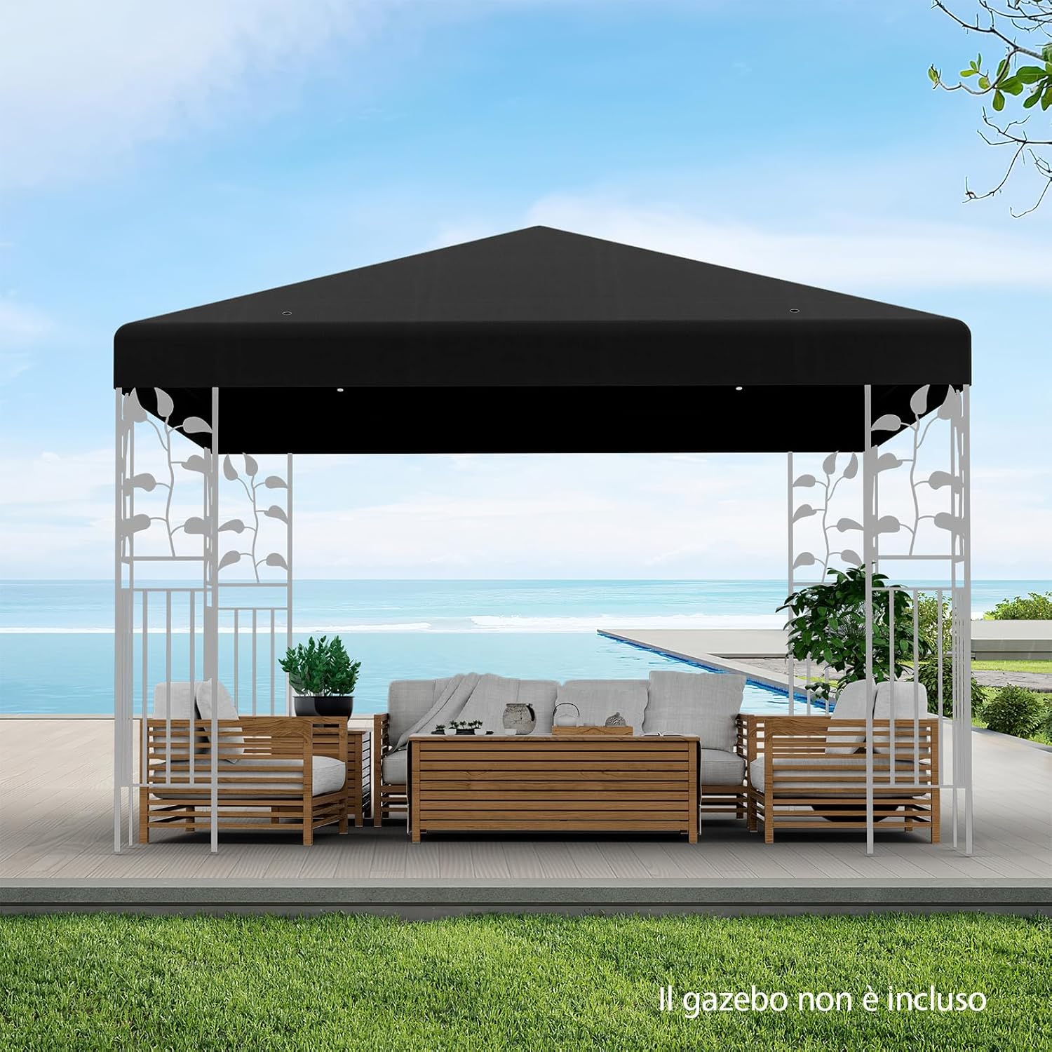 Copertura per Gazebo, Tetto Ricambio per Gazebo, Tetto del Padiglione 3x3 m (Nero)