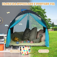 Tenda da Gioco per Bambini, Tenda per Letto con Borsa di Trasporto, Casetta per Bambini Portatile, per Camera da Letto Salone Giochi, 144 x 102 x 82 cm (Blu)