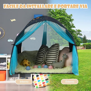 Tenda da Gioco per Bambini, Tenda per Letto con Borsa di Trasporto, Casetta per Bambini Portatile, per Camera da Letto Salone Giochi, 144 x 102 x 82 cm (Blu)