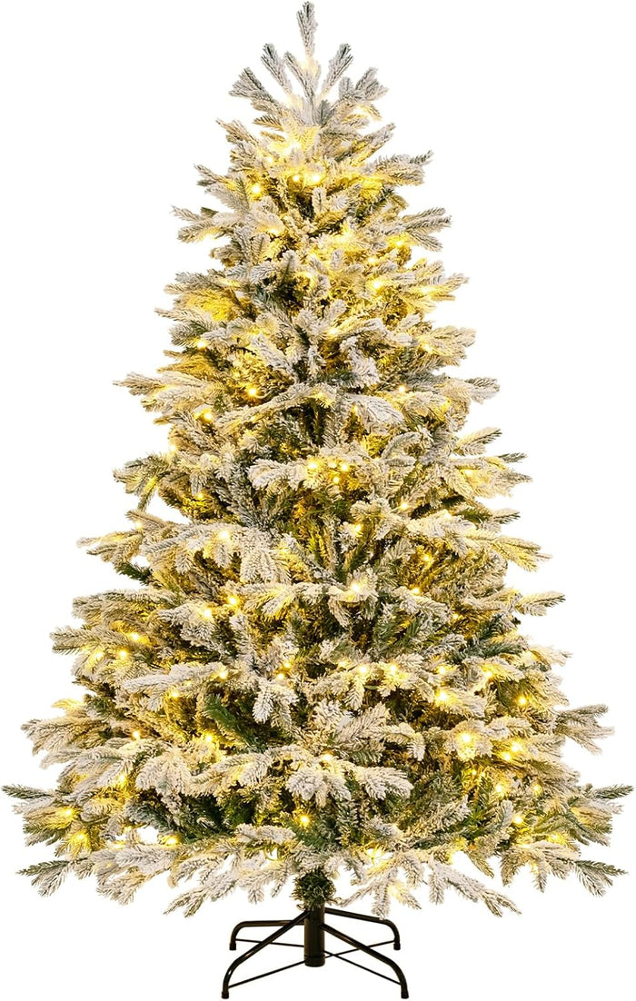 Albero di Natale Innevato135/180 cm, Albero di Natale Pre-Illuminato con Cerniera con 688/1022 Punte di Rami PE PVC & 200/350 Luci LED Bianche Calde per Casa e Ufficio (180 cm)