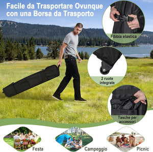 Gazebo Pieghevole da Giardino 3 x 3 m, Gazebo Pop Up Impermeabile con Telaio in Acciaio, Altezza Regolabile, Doppio Tetto e Borsa con Ruote, per Giardino Spiaggia Campeggio (Bianco)