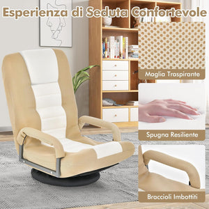 Sedia da Pavimento Pieghevole, Poltrona Sedia da Yoga per Meditazione, Portatile Inclinabile Girevole, da Salotto Camera da Letto (Marrone chiaro)