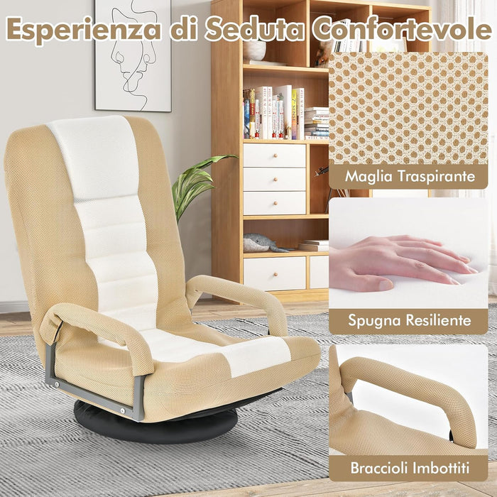 Sedia da Pavimento Pieghevole, Poltrona Sedia da Yoga per Meditazione, Portatile Inclinabile Girevole, da Salotto Camera da Letto (Marrone chiaro)