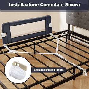 Sponda Letto per Bambini 105/120/150 cm, Barriera di Sicurezza per Neonati, Barriera Letto Pieghevole e Portatile, con Cinghia di Sicurezza (Grigio Scuro, 105 x 38 x 43 cm)