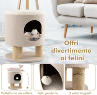 Casetta per Animali Domestici, Cuccia per Gatti con Pali Tiragraffi e Pallina di Peluche, Mobile Multiuso 3-IN-1 per Gatti Piccoli e Medi (Beige)