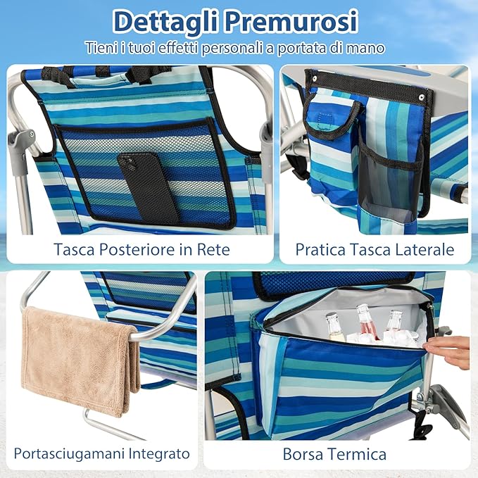 Sedia Pieghevole da Spiaggia, Telaio in Alluminio, Sedia Bassa da Sabbia Leggera con Schienale Regolabile, Sdraio da Esterno Robusta per Giardino, Campeggio, Portata 150 kg (Verde,2)