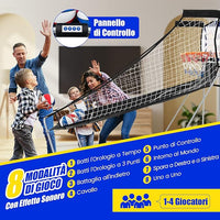Macchina da Pallacanestro Elettronica Pieghevole, Gioco Arcade da Basket a Doppio Tiro per Casa con 8 Modalità di Gioco, Suono Arcade, Punteggio Elettronico, 4 Palloni e Pompa (Blu e rosso)