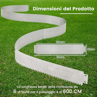 Bordatura da Giardino 6 M, Set di 6 Bordi per Aiuola 110 x 22 cm in Metallo Zincato con Paio di Guanti, Recinzione Flessibile per Prato, Cortile e Giardino