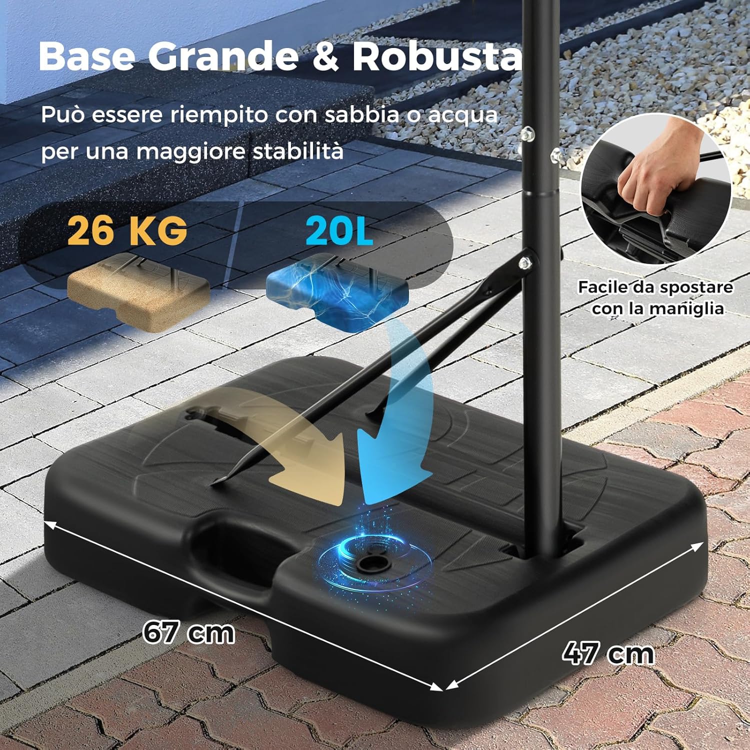 Canestro da Basket Portatile e Regolabile in Altezza da 172 a 200 CM, Canestro da Basket per Bambini da Esterno ed Interno con Tabellone Antiproiettile e Base Stabile Riempibile