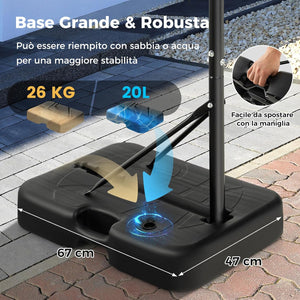 Canestro da Basket Portatile e Regolabile in Altezza da 172 a 200 CM, Canestro da Basket per Bambini da Esterno ed Interno con Tabellone Antiproiettile e Base Stabile Riempibile