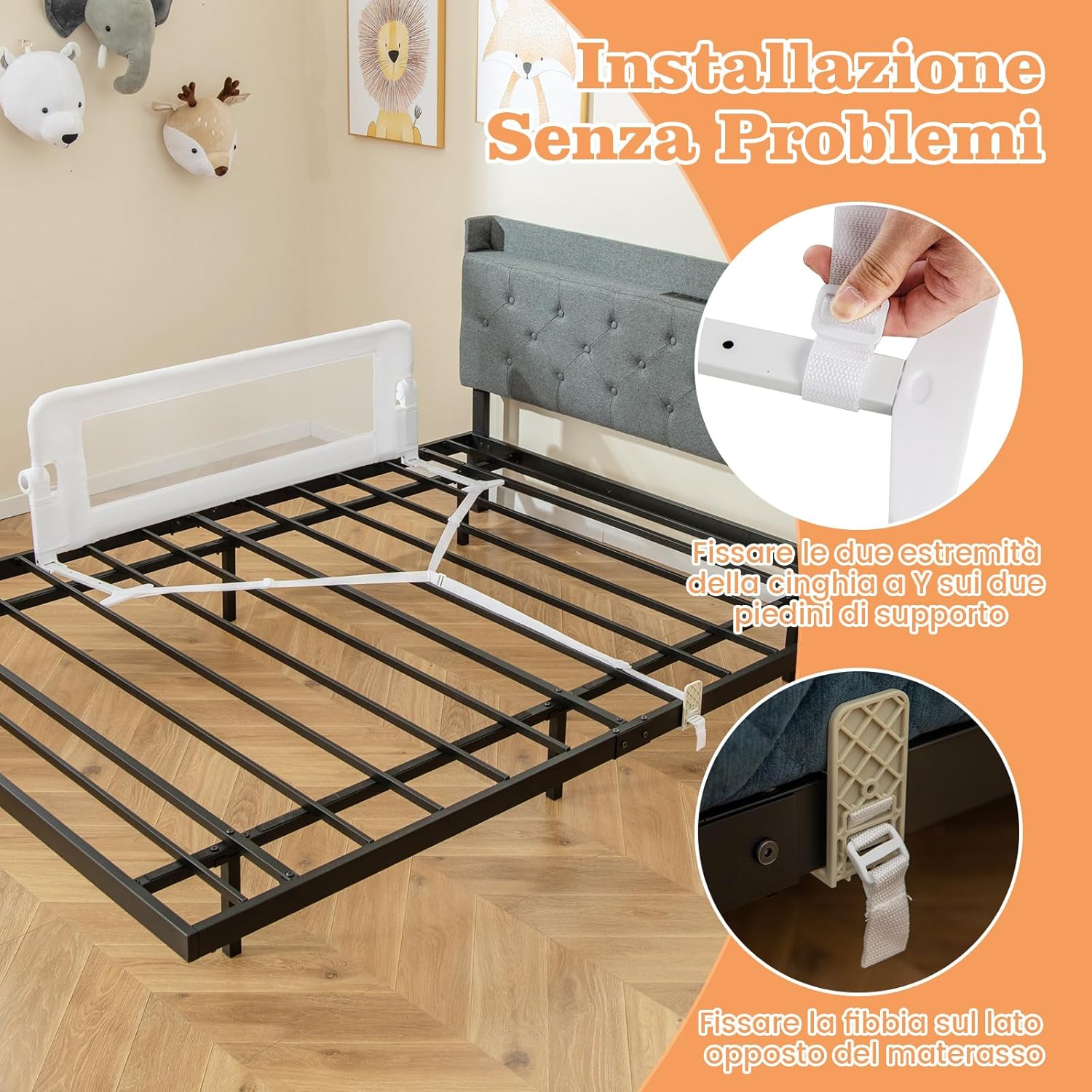 Sponda Letto per Bambini 105/120/150 cm, Barriera di Sicurezza per Neonati, Barriera Letto Pieghevole e Portatile, con Cinghia di Sicurezza (Bianco, 120 x 40 x 42 cm)