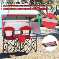 Sedia Spiaggia a Doppio, Sedia da Campeggio con Tettoia Regolabile, Poltrona Loveseat per 2 Persone, con Borsa da Trasporto, Borsa Termica, per Giardino Picnic, Portata 300 kg (Rosso)