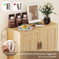 Credenza da Cucina, Armadio con 2 Ante Intrecciate in Rattan, Ripiano Regolabile a 3 Posizioni, Armadietto Boho per Cucina, Sala da Pranzo, Soggiorno e Corridoio, 80 x 38 x 81 cm (Naturale)