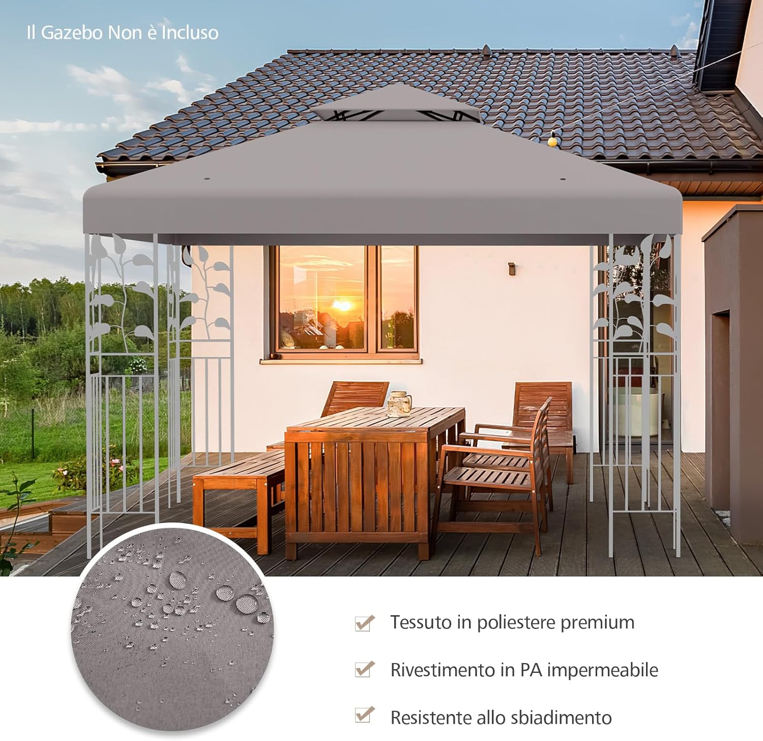 Tetto di Ricambio per Gazebo da Giardino Copertura di Ricambio Gazebo 3 x 3 m (Grigio)