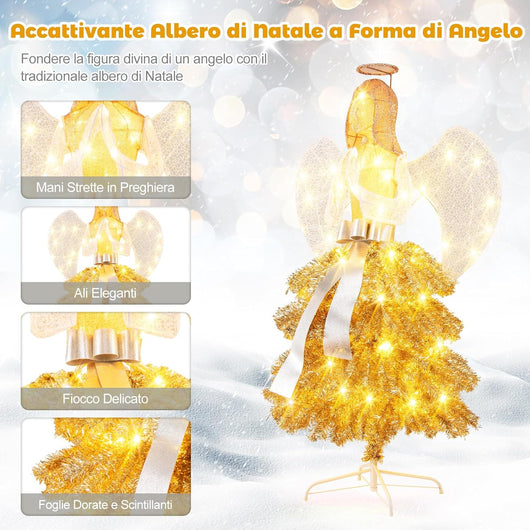 Angelo Natalizio Illuminato da Esterno 157 cm, Angelo 3D con 150 Luci Bianche Calde Pre-Illuminate, Decorazione Natalizia per Giardino, Cortile e Prato