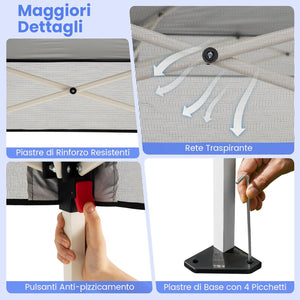 Gazebo Pop-up da Esterno 182 x 182 cm, Gazebo Pieghevole con 1 Parete Laterale, Gambe Inclinabili Regolabili e 4 Picchetti, Tendone Impermeabile per Feste, Campeggio e Picnic (Nero)