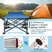 Brandina da Campeggio Pieghevole, Letto Portatile con Poggiatesta Inclinato, Tasca Laterale e Borsa di Trasporto, Branda Campeggio per Backpacking, Ospiti e Pesca, Portata 272 kg
