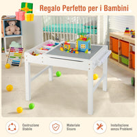 Tavolo da Gioco per Bambini in Legno con Piano Reversibile, Tavolo Multiattività Bambini 2 in 1, Porta Rotolo di Carta da Disegno, per Camera da Letto, Soggiorno (Bianco)