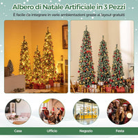 Albero di Natale Slim e Innevato con Luci 120/150 / 180 CM, Set di Alberi di Natale Artificiali Realistico con 216 & 302 & 505 Punte di Rami e 100 & 120 & 180 Luci LED