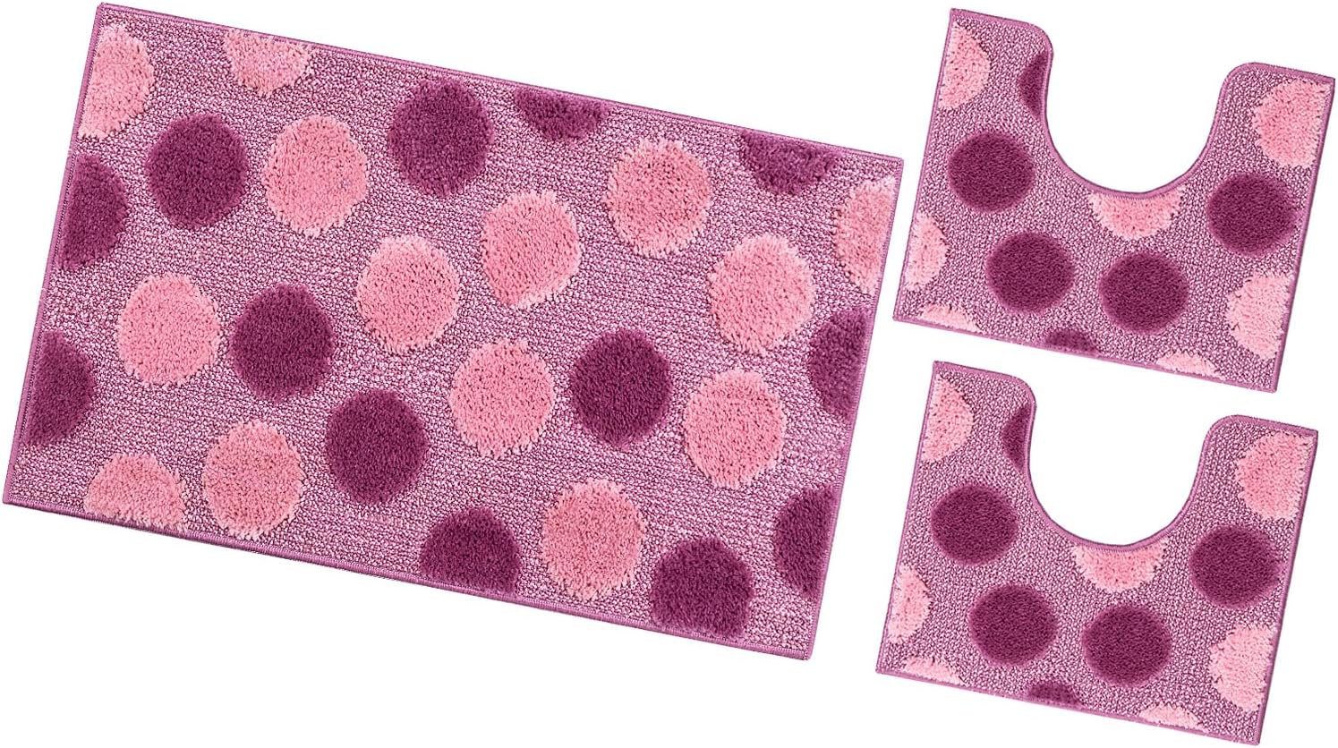 Tappeto Bagno Set 3 Pz Soffice Antiscivolo Shaggy 3D Moderno Assorbente Porpora